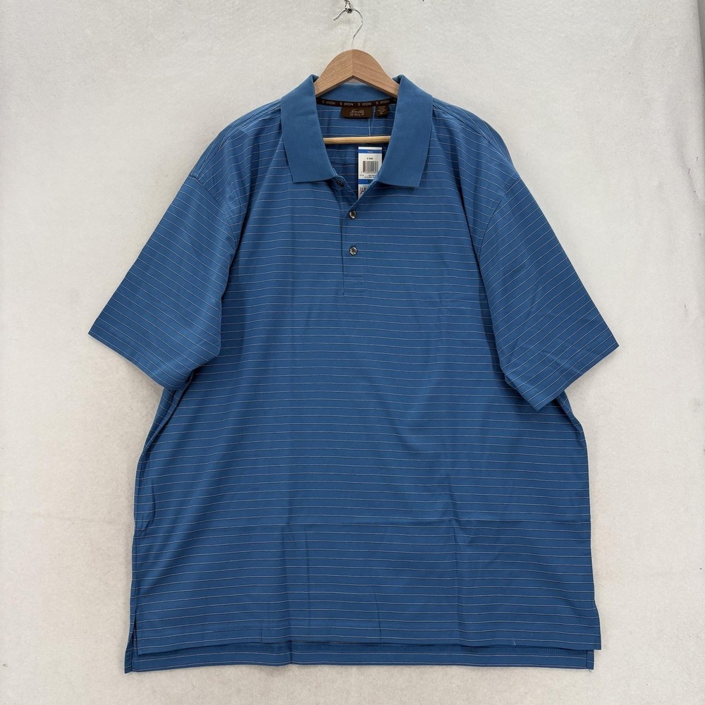 Tasso Elba Golf Polo Shirt Mens XL Blue Surf Stripe Pima Cotton Golf Casual NWT